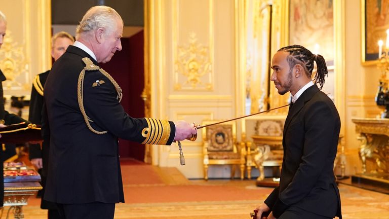 Sir Lewis Hamilton is made a Knight Bachelor by the Prince of Wales at Windsor Castle