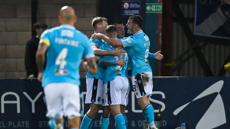 Dundee's Luke McCowan celebrates putting Dundee 2-1 up at Ross County