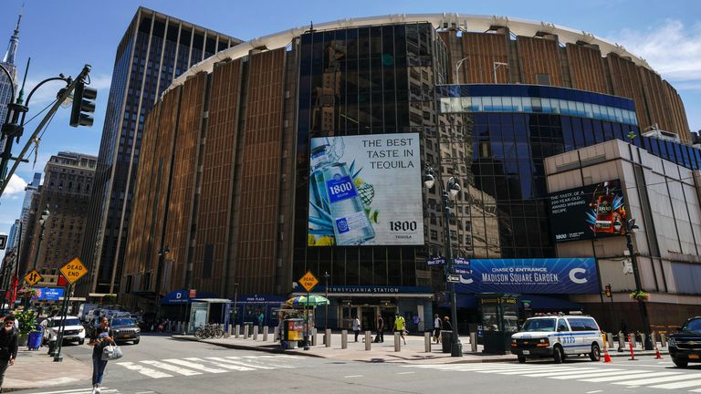 Photo by: John Nacion/STAR MAX/IPx.2020.8/20/20.A view of the Madison Square Garden as New York City continues Phase 4 of re-opening following restrictions imposed to slow the spread of coronavirus on August 20, 2020 in New York City. The fourth phase allows outdoor arts and entertainment, sporting events without fans and media production.