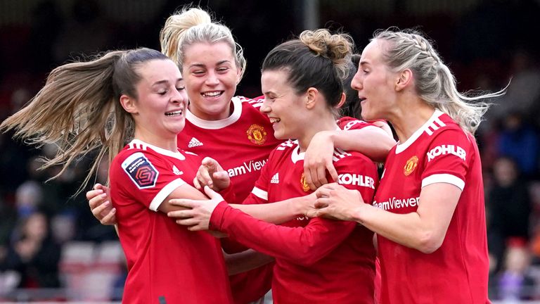 Man Utd Women celebrate a goal vs Brighton