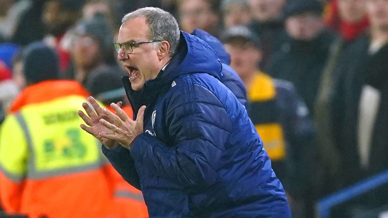 Marcelo Bielsa reacts on the touchline