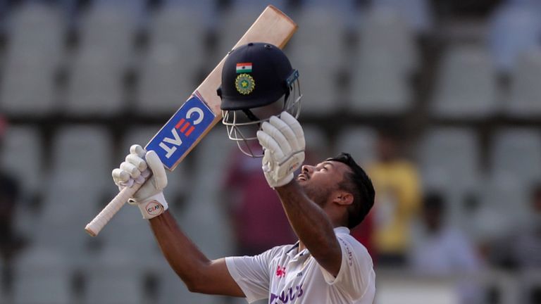 India's Mayank Agarwal hit a stunning 120no to leave India 221-4 on the first day