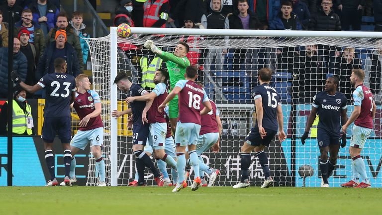 Star man: Nick Pope dominates his area under siege from West Ham