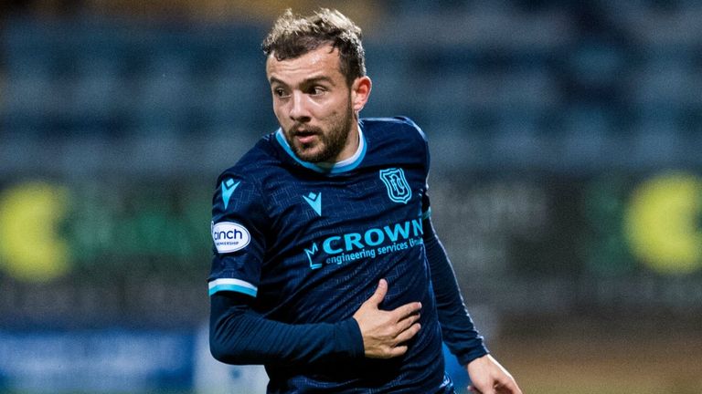 DUNDEE, SCOTLAND - SEPTEMBER 22: Paul McMullan in action for Dundee during a Premier Sports Cup quarter-final match between Dundee and St Johnstone at the Kilmac Stadium at Dens Park, on September 22, 2021, in Dundee, Scotland.