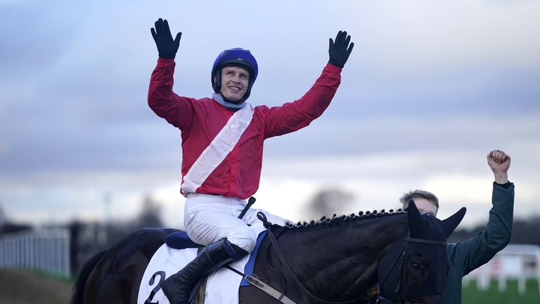Paul Townend celebrates on board Ferny Hollow after victory at Leopardstown
