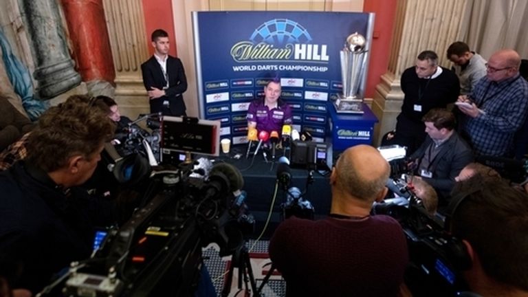Peter Wright talking to the media during the press conference during day sixteen of the William Hill World Championships at Alexandra Palace, London. PA Photo. Picture date: Wednesday January 1, 2020. See PA story DARTS World. Photo credit should read: Steven Paston/PA Wire.