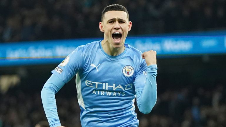 Phil Foden celebrates his earl goal (AP)