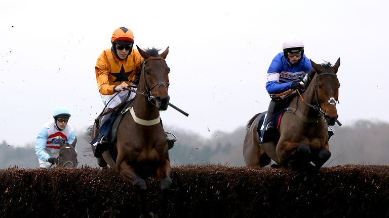 Pic D&#39;Orhy (right) and Gladiateur Allen lead the Noel Novices&#39; Chase field at Ascot