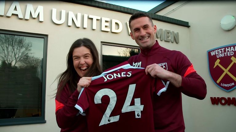 Comedian Rosie Jones spent the day with West Ham Women as part of the "I'm Game" series in support of the Rainbow Laces campaign.