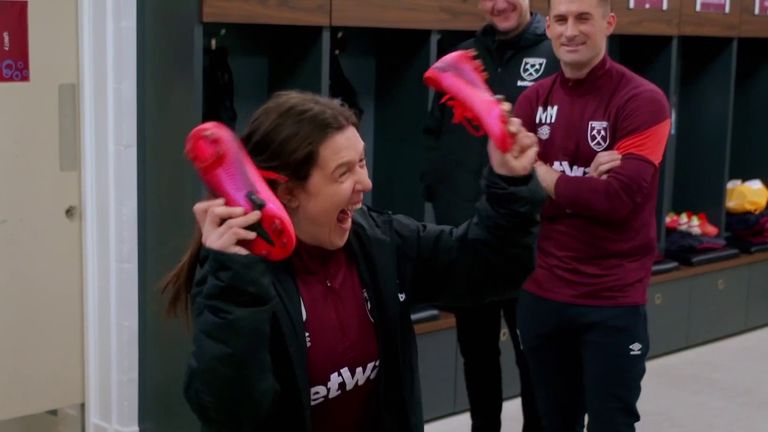 Comedian Rosie Jones spent the day with West Ham Women as part of the "I'm Game" series in support of the Rainbow Laces campaign.