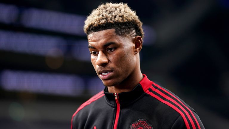 Manchester United&#39;s Marcus Rashford is interviewed at the end of the Premier League match at Tottenham Hotspur Stadium, London. Picture date: Saturday October 30, 2021.