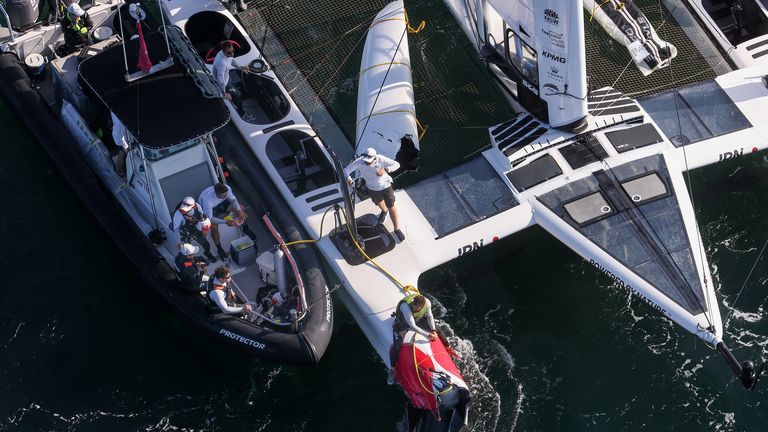 The collision caused significant damage to the Japanese boat (Image credit: David Gray for SailGP)