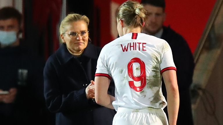 Sarina Wiegman oversaw England Women's 20-0 victory over Latvia, in which Ellen White broke the team's goalscoring record