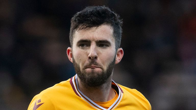 MOTHERWELL, SCOTLAND - NOVEMBER 20: Sean Goss in action for Motherwell during a cinch Premiership match between Motherwell and Heart of Midlothian at Fir Park, on November 20, 2021, in Motherwell, Scotland.