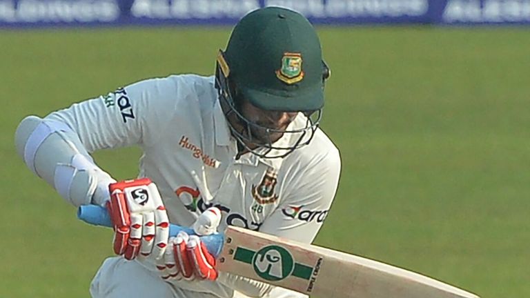 Bangladesh's Shakib Al Hasan plays a shot during the final day of the second Test cricket match between Bangladesh and Pakistan 
