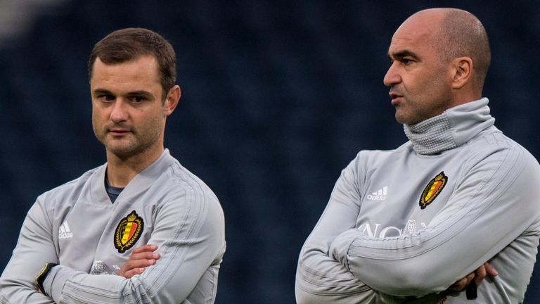 Shaun Maloney alongside Belgium boss Roberto Martinez