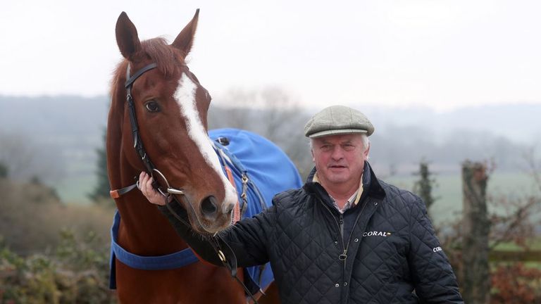 Trainer Colin Tizzard poses with The Big Breakaway at home at Venn Farm