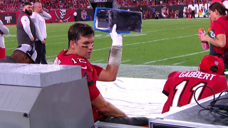 Tampa Bay Buccaneers quarterback Tom Brady suffered his first shutout loss in 15 years and took his frustration out on this tablet on the sideline!