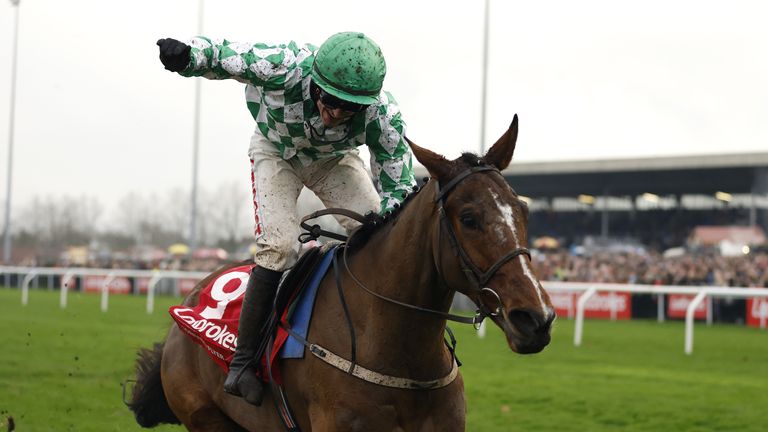 Tornado Flyer and Danny Mullins after landing the 2021 King George VI Chase at Kempton