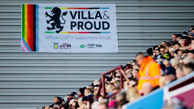 Villa & Proud flag, Holte End, Villa Park, Rainbow Laces