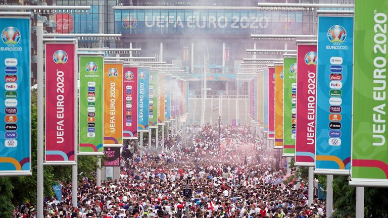 Fans along Wembley Way before Euro 2020 final between England and Italy on July 11