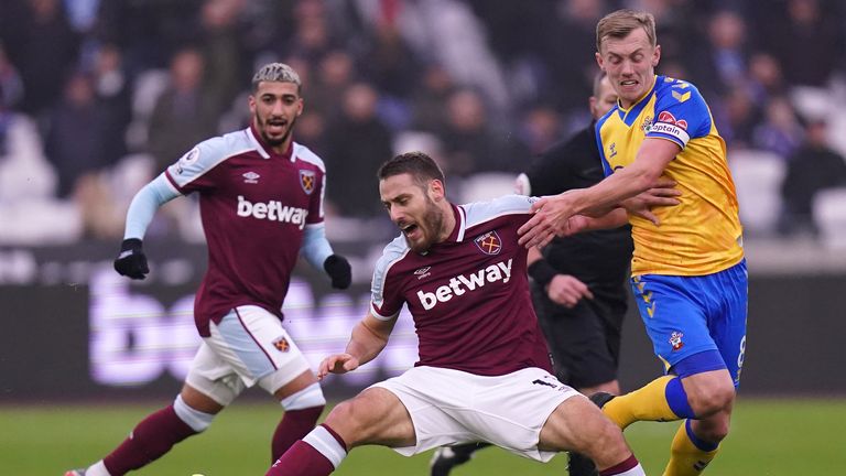 Nikola Vlasic and James Ward-Prowse in action