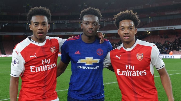 Back in their U23 days in 2017, the three brothers met when Joe (L) and Chris (R) played for Arsenal, and oldest brother Matty (C) played for Mancheste rUnited.