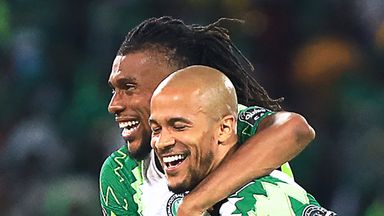 Nigeria captain William Troost-Ekong (right) celebrates scoring in their win over Guinea-Bissau
