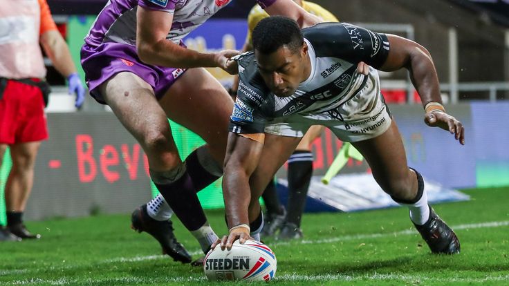 Picture by Alex Whitehead/SWpix.com - 29/10/2020 - Rugby League - Betfred Super League - Hull KR v Hull FC - Totally Wicked Stadium, St Helens, England - Hull FC's Ratu Naulago scores a try.