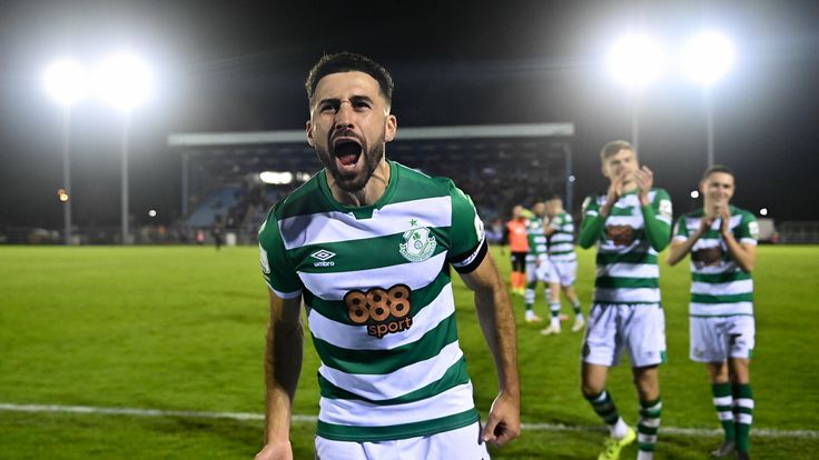 Waterford , Ireland - 5 November 2021; Roberto Lopes of Shamrock Rovers celebrates after his side's victory in the SSE Airtricity League Premier Division match between Waterford and Shamrock Rovers at the RSC in Waterford. (Photo By Seb Daly/Sportsfile via Getty Images)