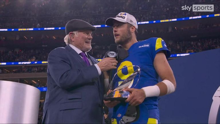 Watch the George Halas trophy presentation as the Los Angeles Rams win the NFC Championship to advance to Super Bowl LVI.