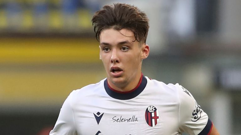 September 18, 2021, Milan, United Kingdom: Milan, Italy, 18th September 2021. Aaron Hickey of Bologna FC during the Serie A match at Giuseppe Meazza, Milan. Picture credit should read: Jonathan Moscrop / Sportimage(Credit Image: © Jonathan Moscrop/CSM via ZUMA Wire) (Cal Sport Media via AP Images)