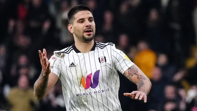 Aleksandar Mitrovic celebrates his first goal against Bristol City