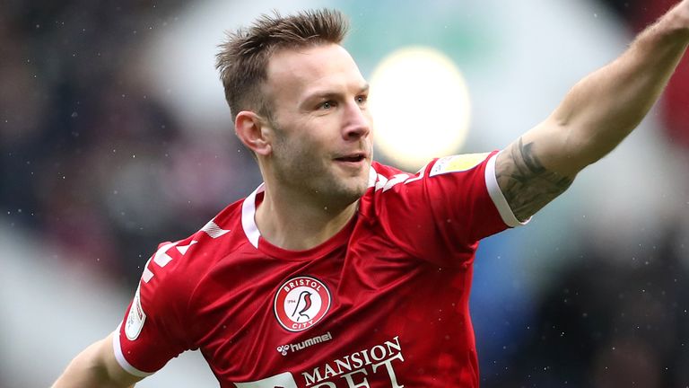 Bristol City's Andreas Weimann celebrates scoring their side's first goal of the game against Millwall
