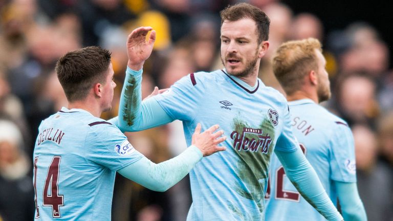 Andy Halliday celebrates after scoring to make it 1-0 Hearts
during the Scottish Cup 4th round match between Auchinleck Talbot and Hearts at Beechwood Park