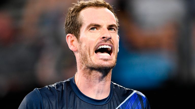 SYDNEY, AUSTRALIA - JANUARY 15: Andy Murray of Great Britain shows emotion during the Sydney Classic Tennis men&#39;s singles final between Andy Murray of Great Britain and Aslan Karatsev of Russia at Ken Rosewall Arena on January 15, 2022 in Sydney, Australia. (Photo by Steven Markham/Icon Sportswire)