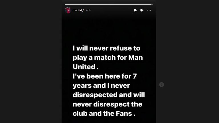 Anthony Martial denied Rangnick's claim on Instagram (credit: martial_9)
