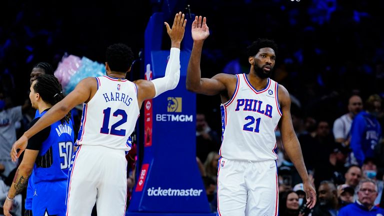 Joel Embiid tied his career high with 50 points as Philadelphia beat Orlando in Wednesday&#39;s NBA action.