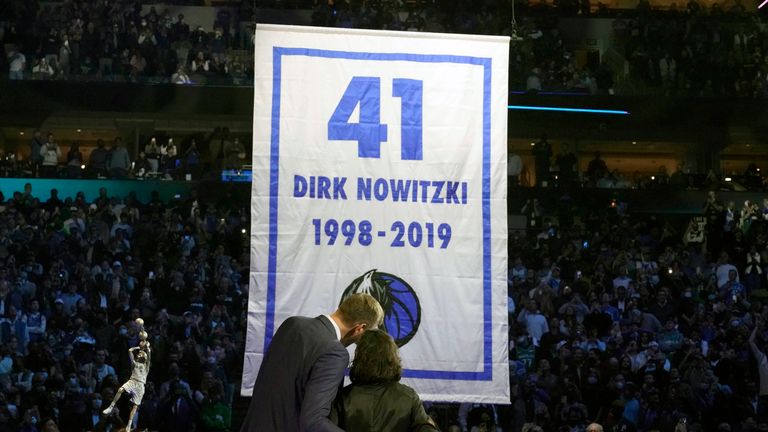 Dirk Nowitzki&#39;s influence on the NBA is reflected upon after his No. 41 jersey was retired by the Dallas Mavericks.