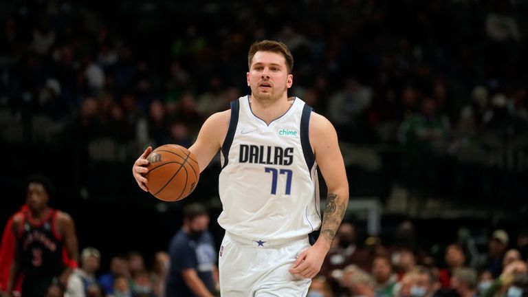 A pivotal three-pointer from Luka Doncic late on saw Dallas overcome Toronto 102-98.