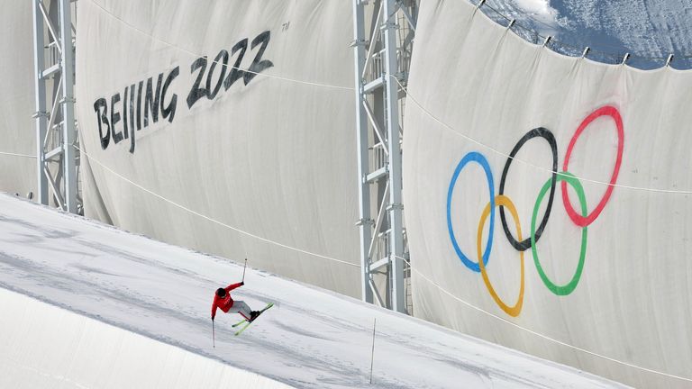 A picture shows the half pipe course of freestyle skiing at the Genting Snow Park in Zhangjiakou, Hebei province on Jan. 26, 2022