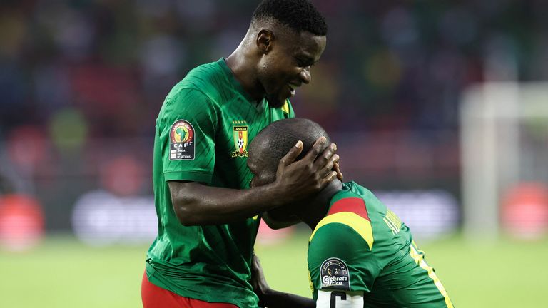 Aboubakar celebrates scoring his team's second goal 