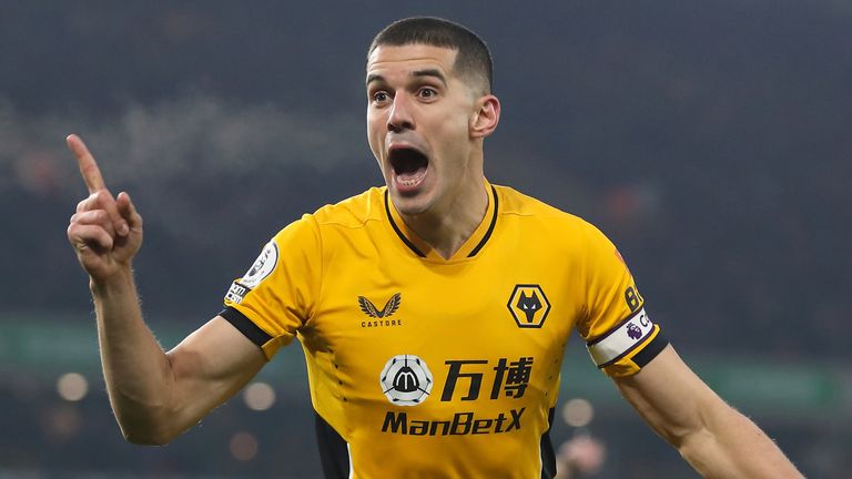Conor Coady celebrates after doubling Wolves' advantage