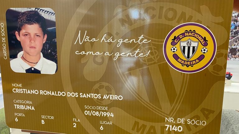 Cristiano Ronaldo's mocked-up membership card inside the club shop at CD Nacional
