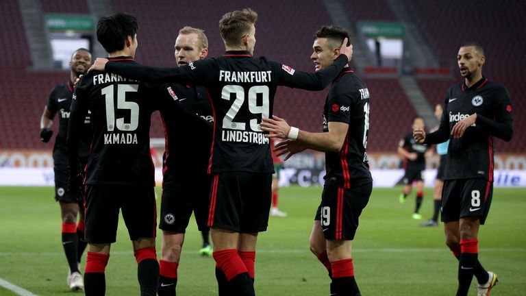 Eintracht Frankfurt celebrate scoring a goal