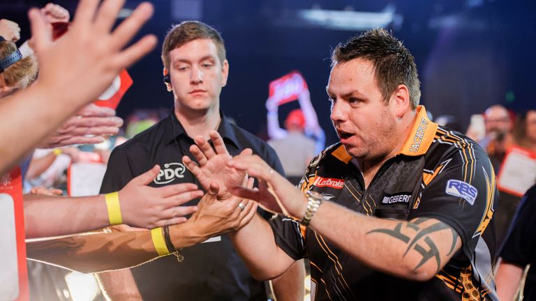 August 18, 2016: Adrian Lewis (ENG) waits to walk-on to the stage for his match against Rob Szabo (NZL) during the first round of the Ladbrokes Sydney Darts Masters. Adrian Lewis won his match against Rob Szabo 6-3 at The Star Event Centre. (Photo by Hugh Peterswald/Icon Sportswire) (Icon Sportswire via AP Images)



