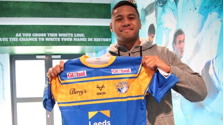 Picture by Phil Daly/Leeds Rhinos via SWpix.com 15/12/2021 Rugby League Bet Fred Super League preview 2022 - Leeds Rhinos new signing David Fusitu'a pictured at Headingley