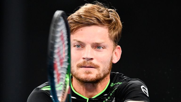 SYDNEY, AUSTRALIA - JANUARY 13: David Goffin of Belgium plays a backhand during the Sydney Classic Tennis match between Andy Murray of Great Britain and David Goffin of Belgium at Ken Rosewall Arena on January 13, 2022 in Sydney, Australia. (Photo by Steven Markham/Icon Sportswire)