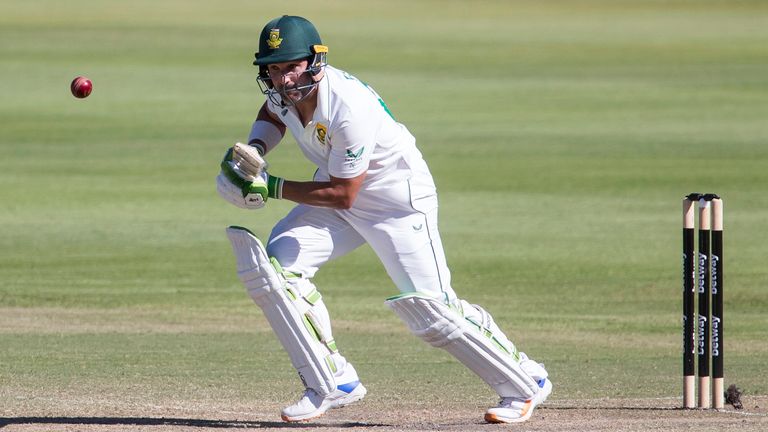 South African batsman Dean Elgar in action during the third day of the third and final test match between South Africa and India in Cape Town, South Africa