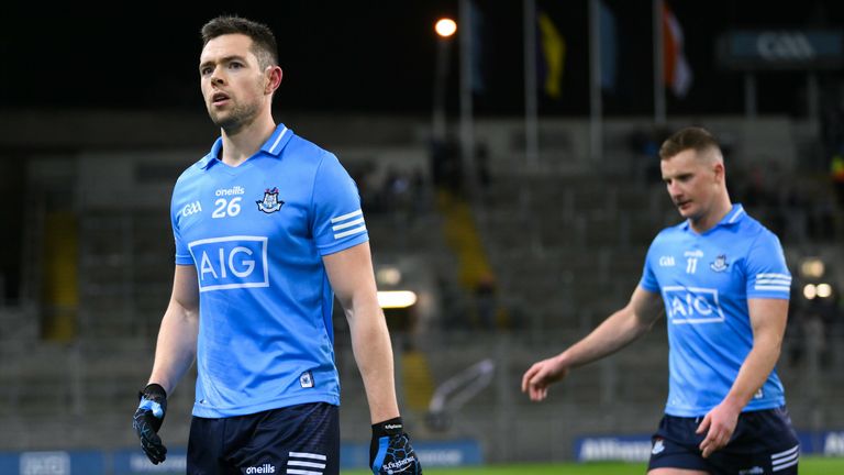 29 January 2022; Dublin's Dean Rock and Ciarán Kilkenny, right, following the Allianz Football League Division 1 match between Dublin and Armagh at Croke Park in Dublin. Photo by Stephen McCarthy/Sportsfile